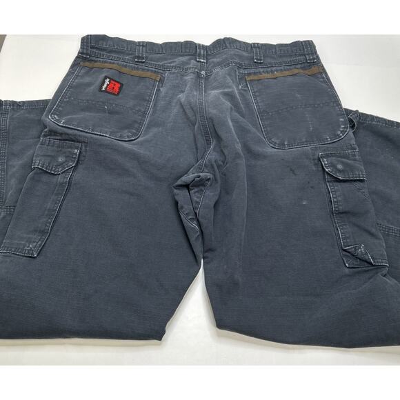 (2) Y2K Wrangler Riggs Cargo Pants Mens 36X32 Blue Brown Ripstop Workwear Baggy - Picture 3 of 10